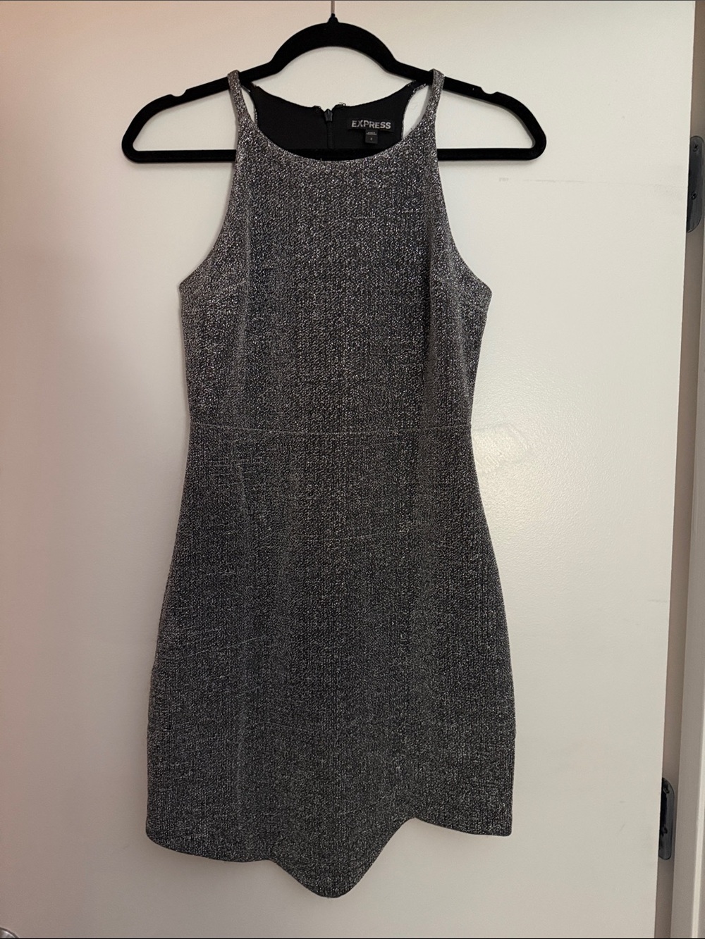 Express Silver Sparkle High-Neck Mini Dress